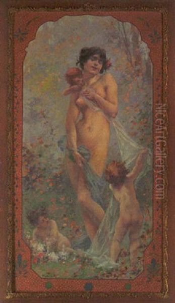 Allegorie Des Herbstes - Frierender Weiblicher Akt Oil Painting by Benedict Masson