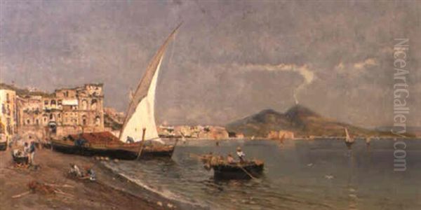 The Bay Of Naples Oil Painting by Egisto Massoni