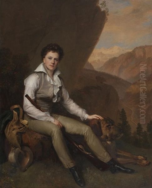 Portrait Of John Campbell, 5th Earl And 2nd Marquess Of Breadalbane, Seated In A Mountainous Landscape Oil Painting by Firmin Massot