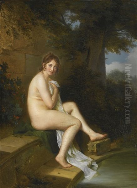 A Nude At Her Bath Oil Painting by Firmin Massot