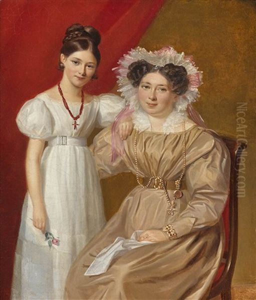 Doppelportrat Einer Dame Mit Ihrer Tochter Oil Painting by Firmin Massot