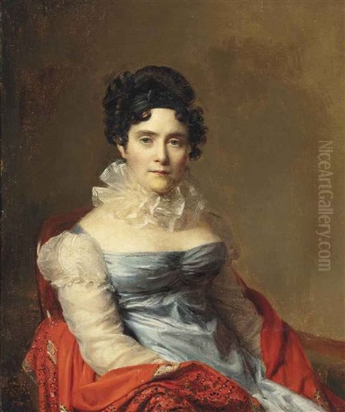 Portrait Of A Lady, Half-length, In A Blue Dress And Ruff Oil Painting by Firmin Massot