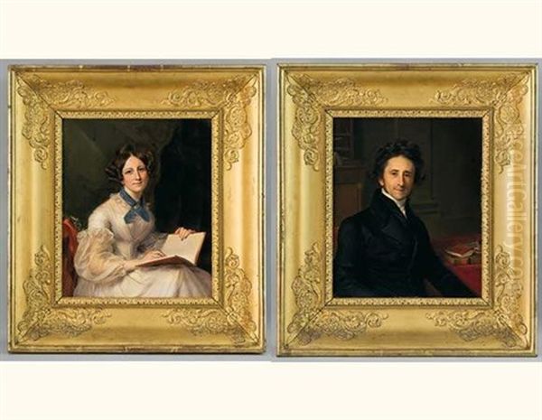 Portrait D'alphonse Marie Ferdinand Nicole-du Pan (+ Portrait De Louise Petronille Nicole-du Pan; Pair) Oil Painting by Firmin Massot