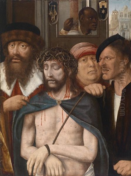 Ecce Homo, Auf Dem Soller Die Wappen Der Augsburger Patrizierfamilien Rehlinger Und Walter Oil Painting by Quentin Massys the Elder