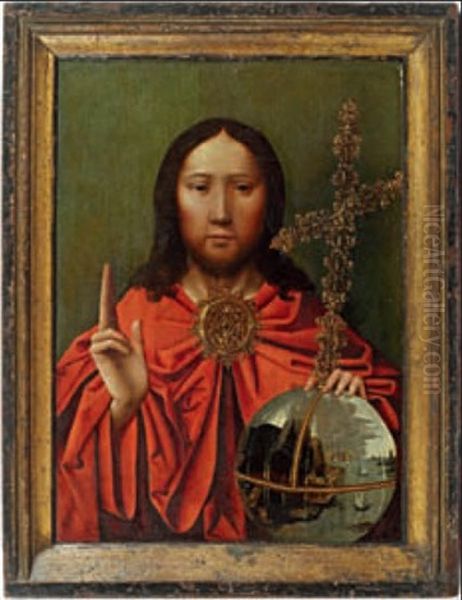 Le Christ Sauveur Du Monde (in 2 Panels) Oil Painting by Quentin Massys the Elder