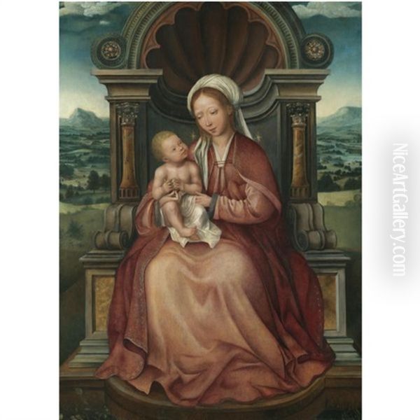 The Virgin And Child Enthroned Oil Painting by Quentin Massys the Elder