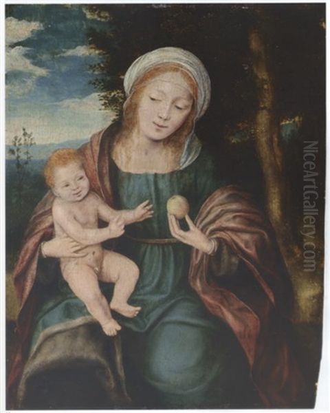 The Virgin And Child In A Landscape Setting, With The Virgin Holding An Apple Oil Painting by Quentin Massys the Elder