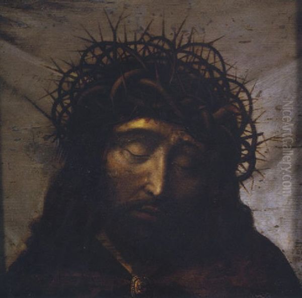 Head Of Christ With Crown Of Thorns Oil Painting by Quentin Massys the Elder