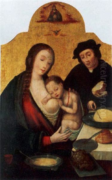 The Holy Family With The Holy Trinity Oil Painting by Quentin Massys the Elder