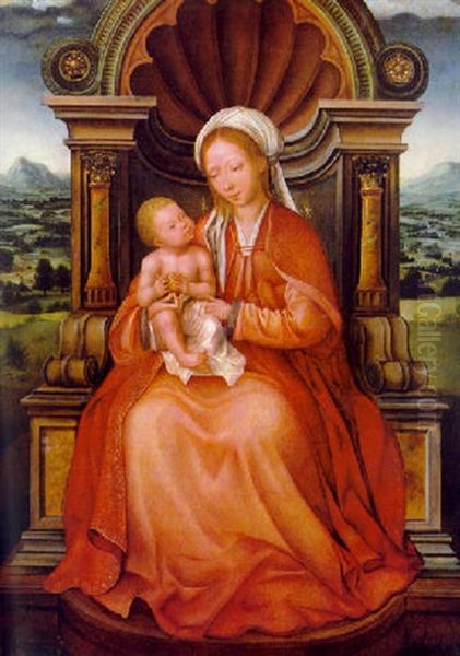 Thronende Madonna Mit Kind In Einer Landschaft by Quentin Massys the Elder