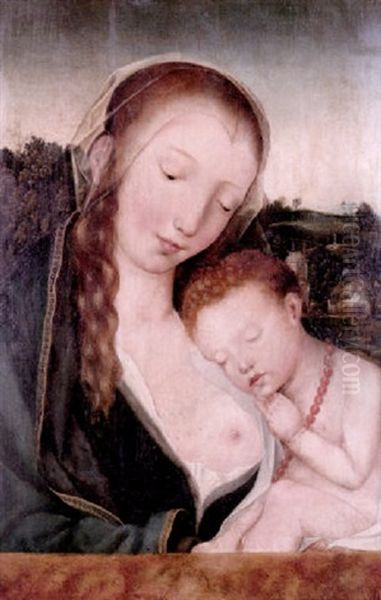 The Madonna And Child, Seated, A Landscape Beyond Oil Painting by Quentin Massys the Elder