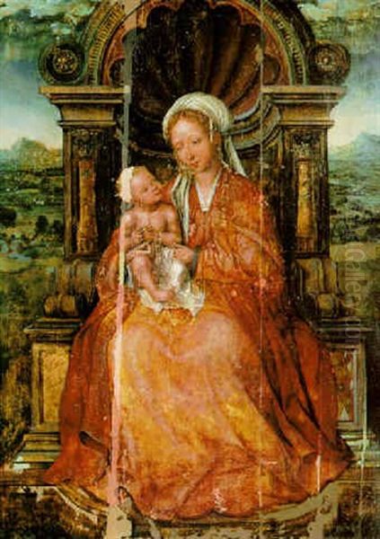 The Virgin And Child Enthroned Oil Painting by Quentin Massys the Elder