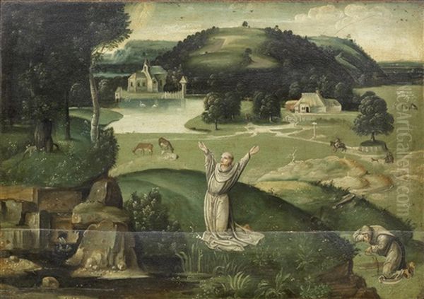 Two Hermit Monks In A Landscape Oil Painting by Cornelis Massys