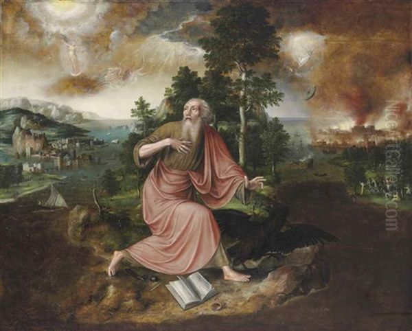 Saint John The Evangelist's Vision Of The Apocalypse On The Island Of Patmos Oil Painting by Jan Massys