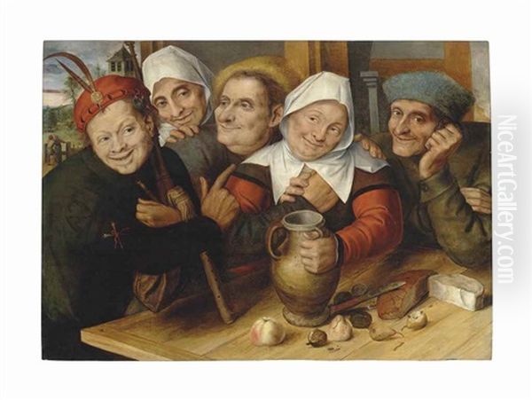 A Merry Company Oil Painting by Jan Massys