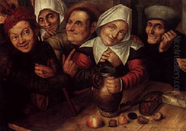 Peasants Making Merry Around A Table Oil Painting by Jan Massys