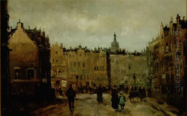 Rotterdam Street Scene Oil Painting by Jan van Mastenbroek