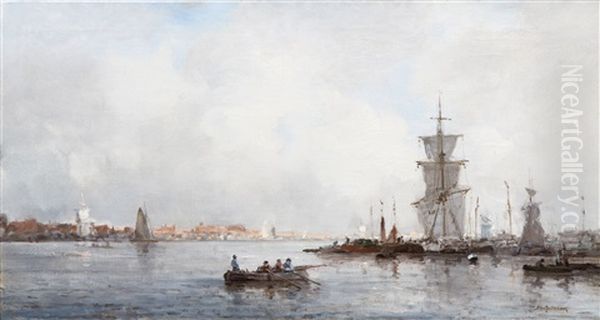 A View Of The Harbour Of Rotterdam Oil Painting by Johan Hendrik van Mastenbroek