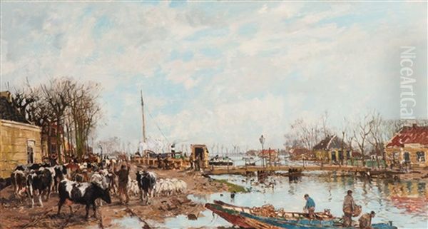 Broek In Waterland Tijdens De Overstrooming In 1916 Oil Painting by Johan Hendrik van Mastenbroek