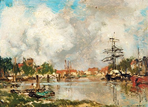 Haventje Oil Painting by Johan Hendrik van Mastenbroek