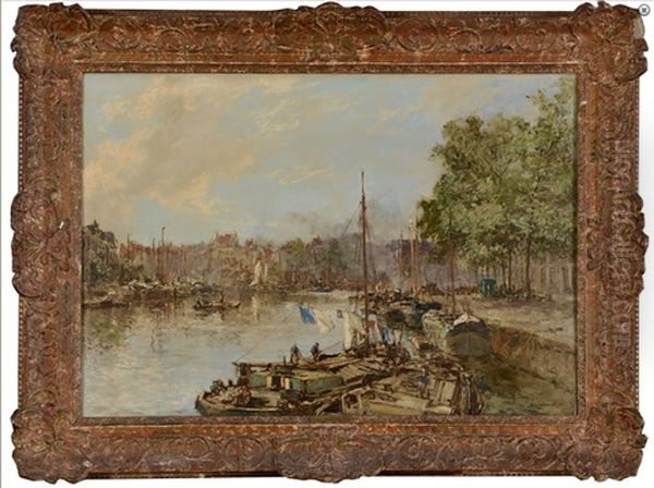 Wash Day, The Wine Harbour In Rotterdam Oil Painting by Johan Hendrik van Mastenbroek