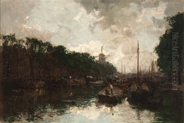 View Of Delfshaven, Rotterdam Oil Painting by Johan Hendrik van Mastenbroek