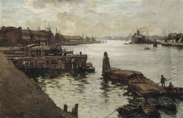 A View Of The Rotterdam Harbour Oil Painting by Johan Hendrik van Mastenbroek