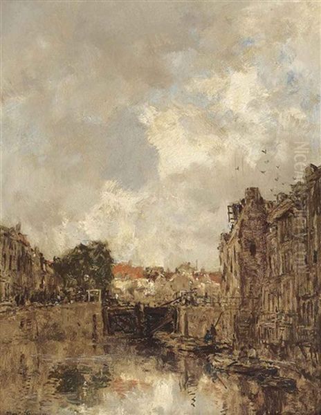 Sluisje Oil Painting by Johan Hendrik van Mastenbroek