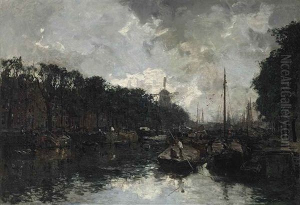 A View Of Delfshaven, Rotterdam Oil Painting by Johan Hendrik van Mastenbroek