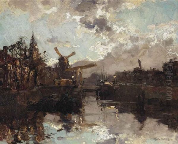 A View Of Rotterdam Oil Painting by Johan Hendrik van Mastenbroek