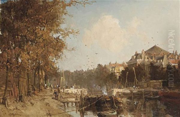 The Wijnhaven And The Construction Of The Regentessebrug In 1899, Rotterdam Oil Painting by Johan Hendrik van Mastenbroek