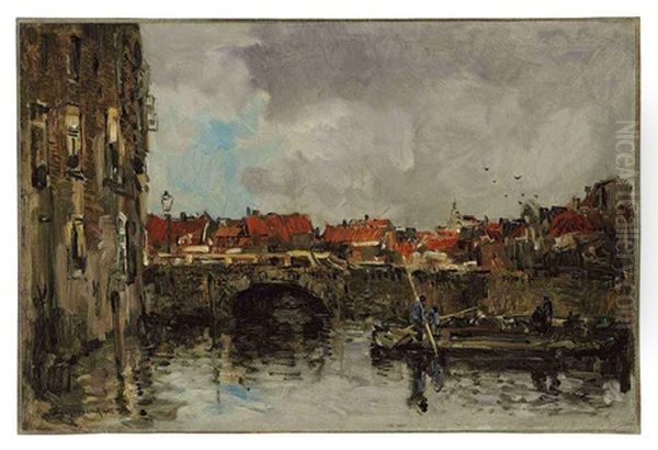 A Bridge On The Canal Oil Painting by Johan Hendrik van Mastenbroek