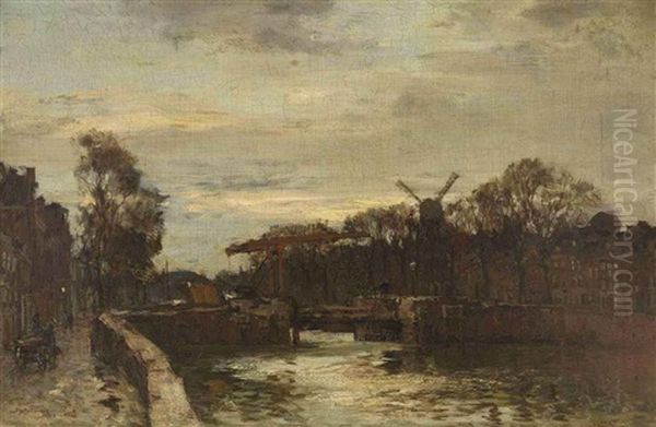 Gracht Met Ophaalbrug, Delfshaven Oil Painting by Johan Hendrik van Mastenbroek