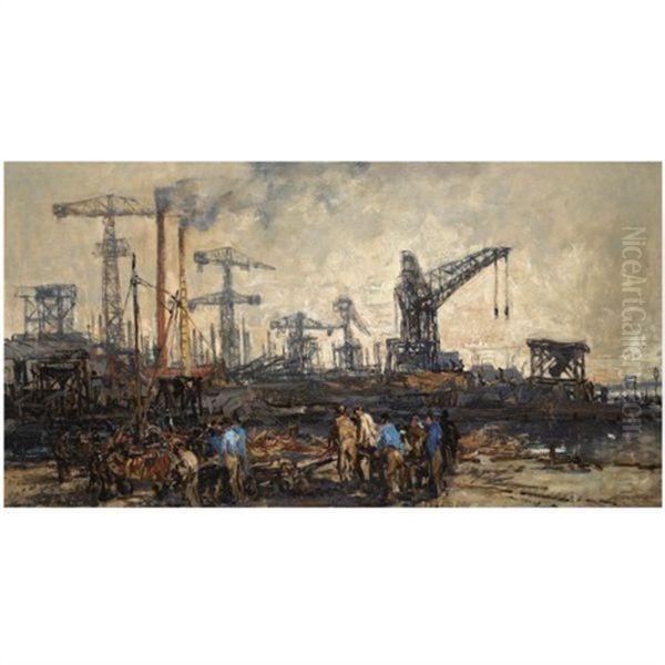 Electrical Cranes In Schiedam Oil Painting by Johan Hendrik van Mastenbroek