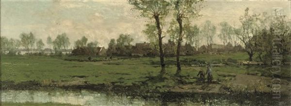 De Twee Boomen Aan De Oude Werf: On The Riverside Oil Painting by Johan Hendrik van Mastenbroek