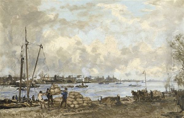 Lossen Aan De Willemskade Te Rotterdam: Unloading The Cargo by Johan Hendrik van Mastenbroek