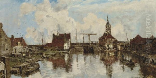 Haven Te Hindeloopen - The Harbour In Summer Oil Painting by Johan Hendrik van Mastenbroek