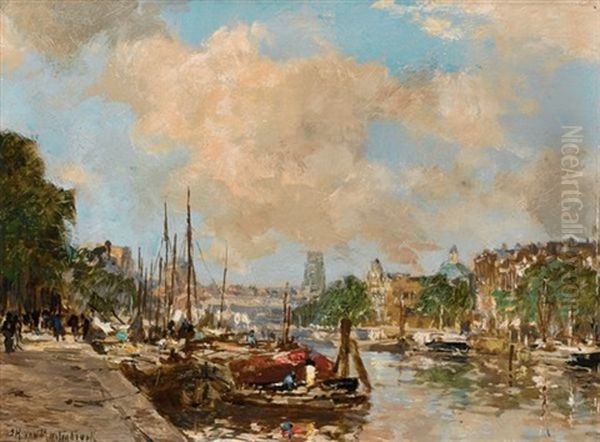 The Leuvehaven, Rotterdam Oil Painting by Johan Hendrik van Mastenbroek