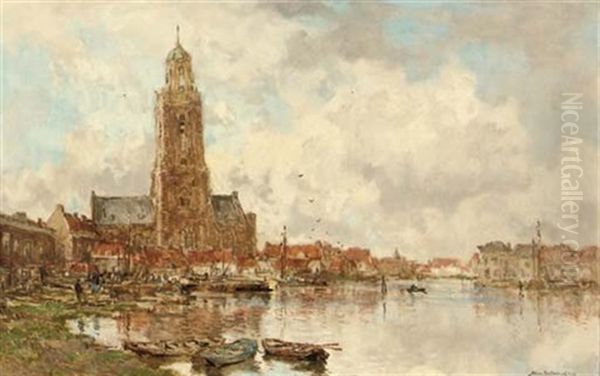 Canal At Maassluis Oil Painting by Johan Hendrik van Mastenbroek