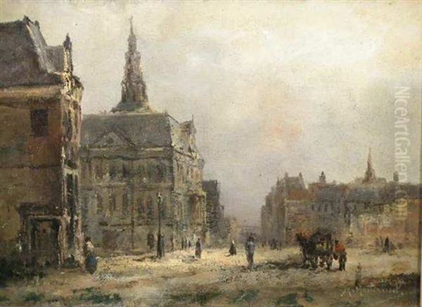 City Scene Oil Painting by Johan Hendrik van Mastenbroek