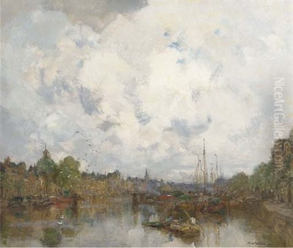 A View Of The Leuvenhaven In Rotterdam Oil Painting by Johan Hendrik van Mastenbroek