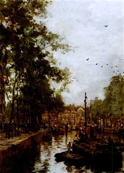 A View Of The Leuvehaven, Rotterdam Oil Painting by Johan Hendrik van Mastenbroek