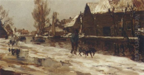 Along The Water In Winter Oil Painting by Johan Hendrik van Mastenbroek