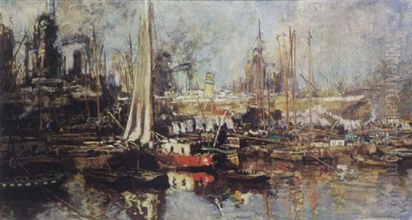 Een Haven Vol Schepen (a Harbour Full Of Ships) Oil Painting by Johan Hendrik van Mastenbroek