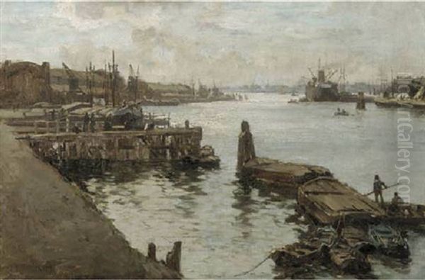 Rijnhaven, Rotterdam Oil Painting by Johan Hendrik van Mastenbroek