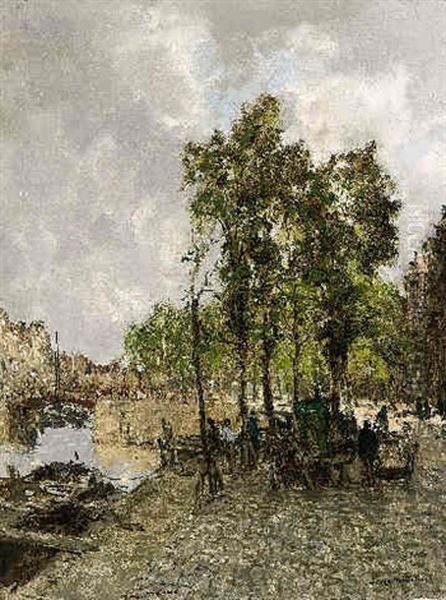 Along The Canal Oil Painting by Johan Hendrik van Mastenbroek