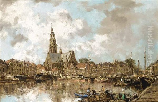 The Harbour Of Maassluis Oil Painting by Johan Hendrik van Mastenbroek