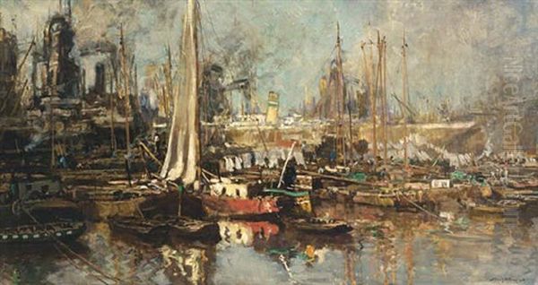 Eeen Haven Vol Schepen: A Harbour Full Of Ships Oil Painting by Johan Hendrik van Mastenbroek