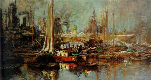 Opstopping In De Haven: Een Haven Vol Schepen Oil Painting by Johan Hendrik van Mastenbroek