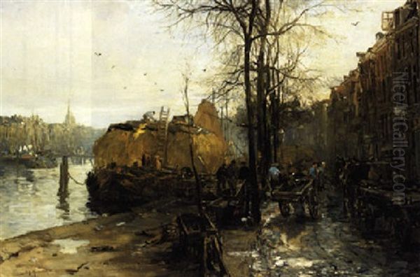 The Leuvehaven, Rotterdam Oil Painting by Johan Hendrik van Mastenbroek